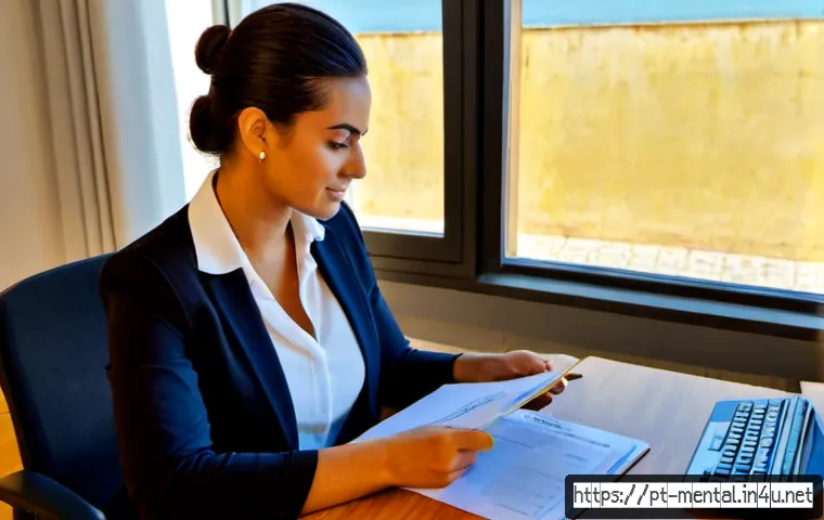 Home 17 정신건강 상담사 연봉협상 전략 - Photorealistic mental health counselor in a private modern office in Lisbon, confidently preparing f...